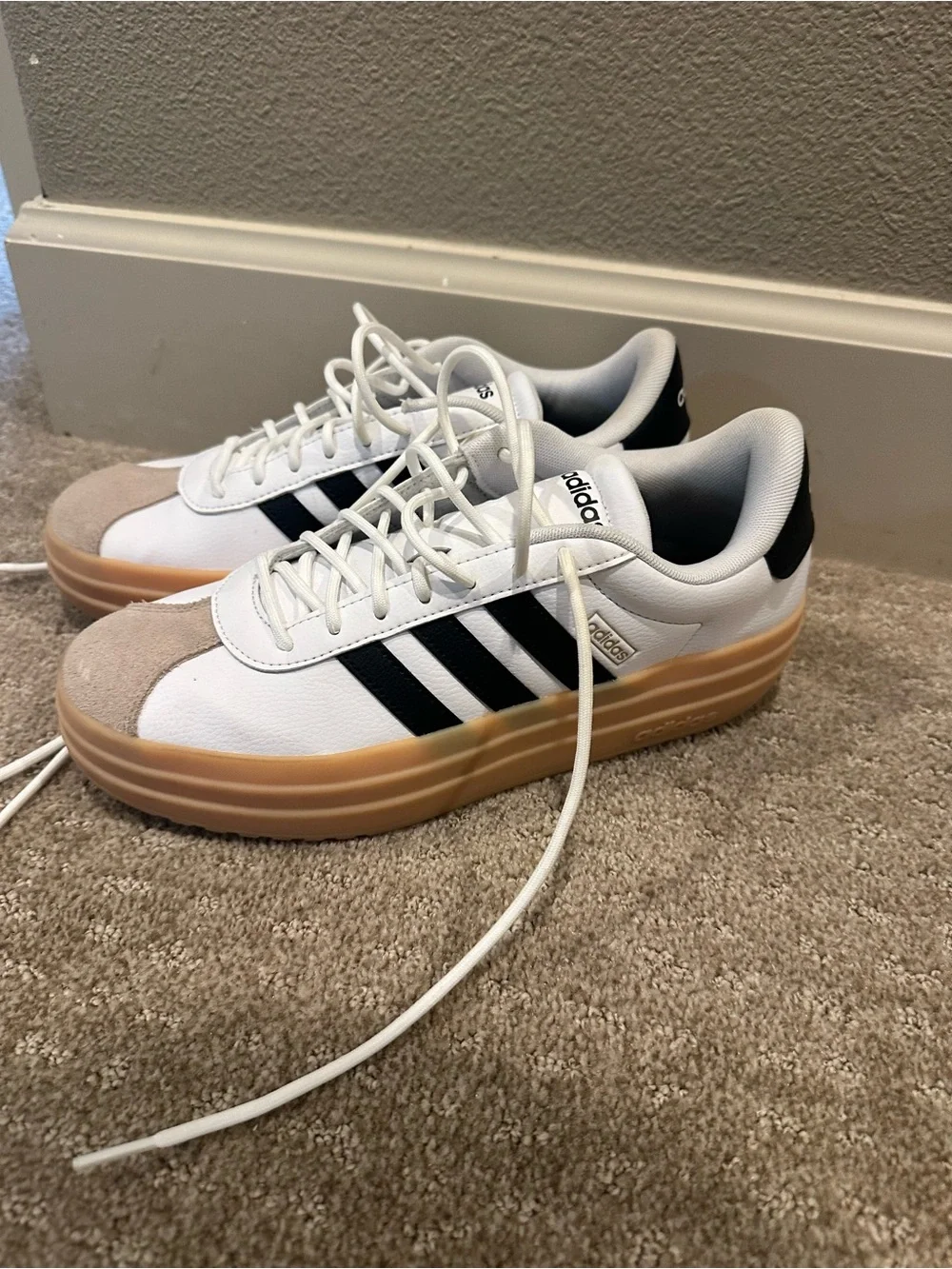 adidas White & Black VL Court Bold Platform Sneaker with Gum Sole